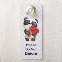 Colgador Para Puertas No molestar el oso panda lindo con Rose Bouquet