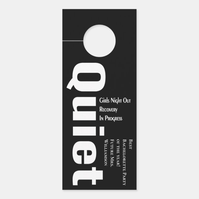 Colgador Para Puertas No Molestar Fiesta de Soltera Tranquila Negra (Anverso)