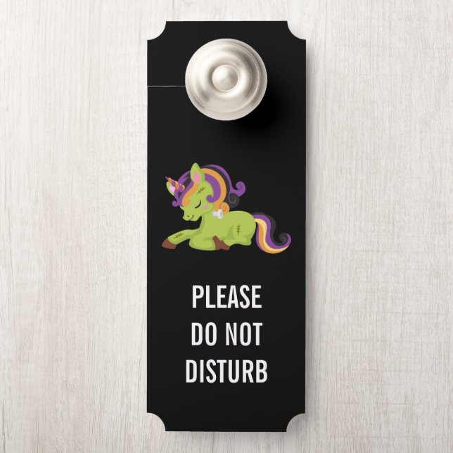 Colgador Para Puertas No Molestar Lindo Unicornio Frankenstein Halloween (En pomo)
