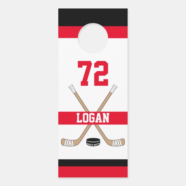 Colgador Para Puertas Nombre del jugador de hockey personalizado Número  (Anverso)
