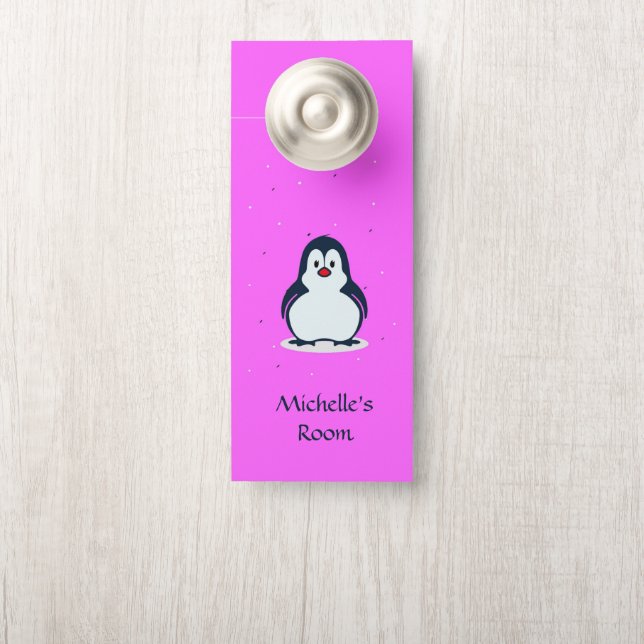 Colgador Para Puertas Nombre personalizado pingüino lindo en rosa (En pomo)