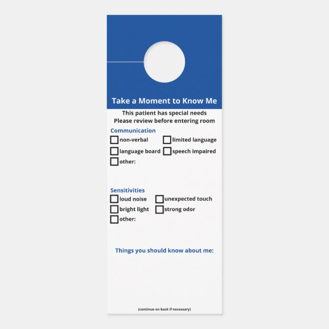 Colgador Para Puertas Paciente con necesidades especiales - sin versión  (Anverso)