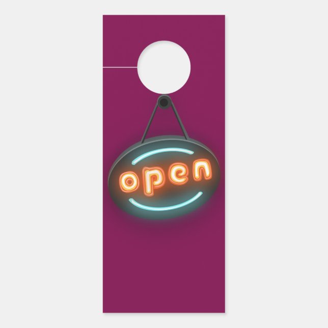 Colgador para Puertas Palabra Open En Estilo Neón (Anverso)
