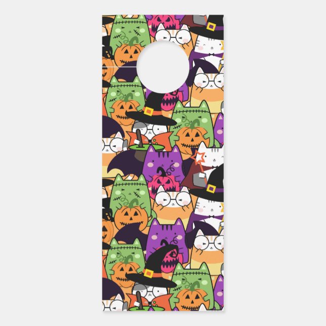 Colgador Para Puertas Patrón de gato de Halloween Kawaii (Anverso)