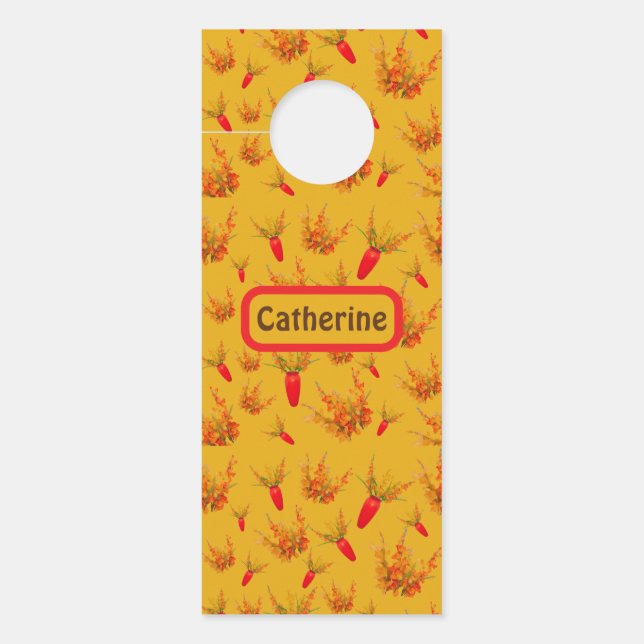 Colgador Para Puertas Patrón floral amarillo y Naranja en monograma amar (Anverso)