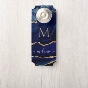Colgador Para Puertas Personalizado de oro azul de la Marina Carta Nombr