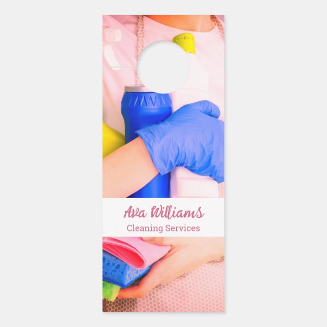 Colgador Para Puertas Personalizado de servicios de limpieza QR (Anverso)