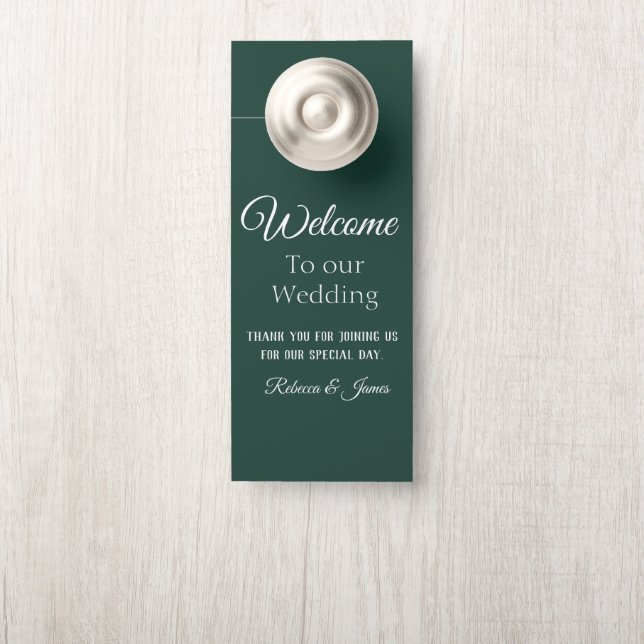 Colgador Para Puertas Personalizado Elegante Boda Verde Esmeralda Bienve (En pomo)