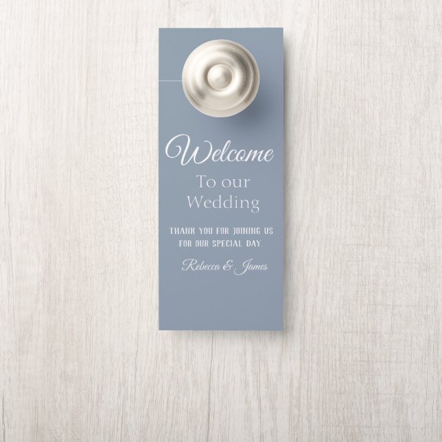 Colgador Para Puertas Personalizado Elegante Dusty Blue & White Boda Bie (En pomo)