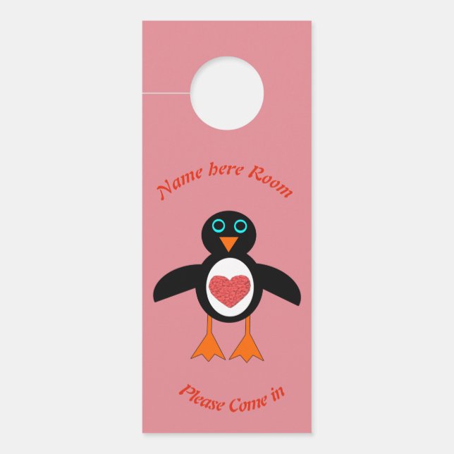 Colgador Para Puertas Pingüino de amor lindo personalizado (Anverso)