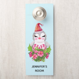 Colgador Para Puertas Pingüino de Navidades burdos en Santa Hat