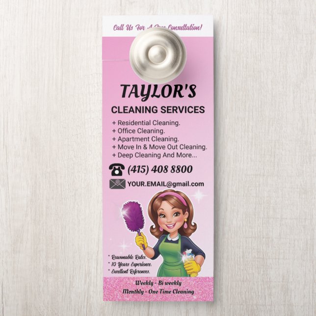 Colgador Para Puertas Pink Janitorial Lady House Cleaning Service (En pomo)