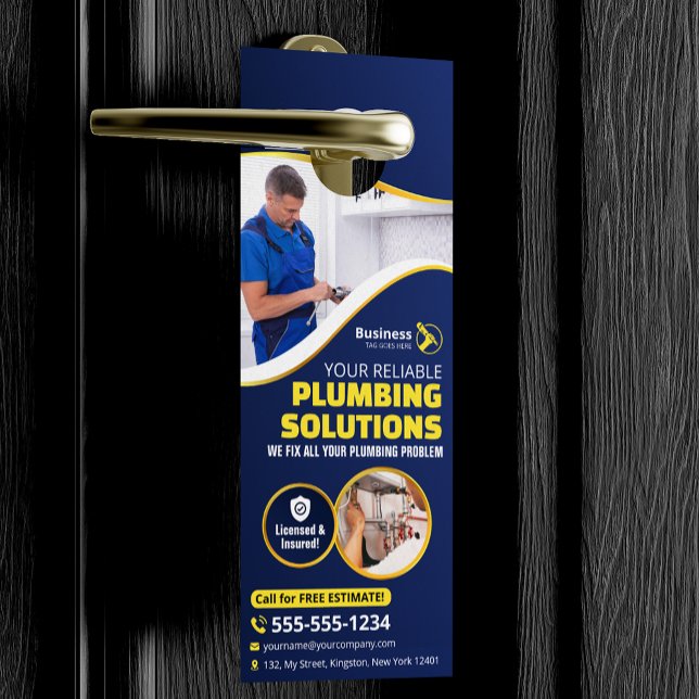 Colgador Para Puertas Plumber Plumbing Technician Contractor Blue Gold (Subido por el creador)