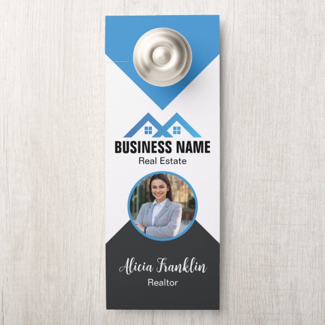 Colgador Para Puertas Realtor Modern Black Blue Real Estate Agent Photo  (En pomo)