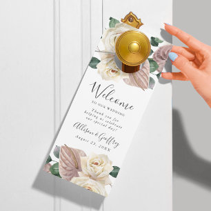 Colgador Para Puertas Rosas y Orquídeas Boda Bienvenidos y No Molestar