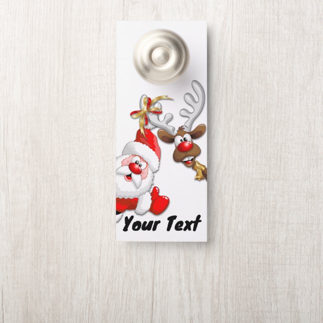 Colgador Para Puertas Santa y los renos Feliz Personalizado (En pomo)