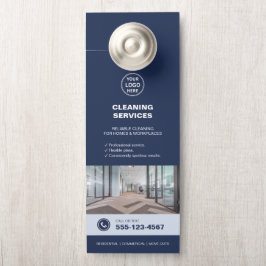 Colgador Para Puertas Servicios de limpieza azules modernos con QR 