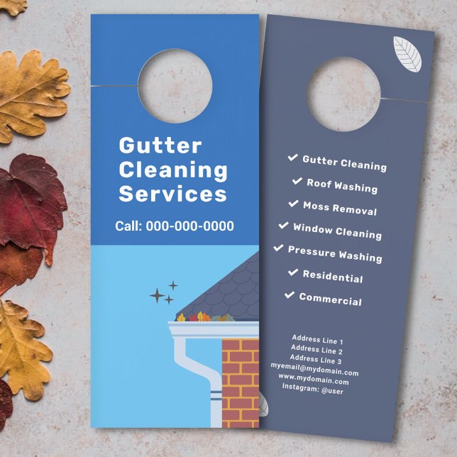 Colgador Para Puertas Servicios de limpieza de alcantarillas azules de d (Two tones blue Gutter Cleaning Services Door Hanger)