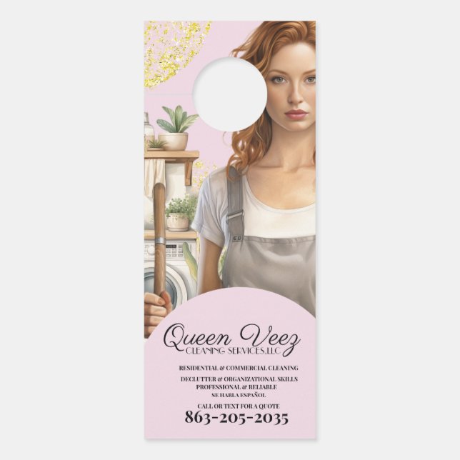 Colgador Para Puertas Servicios de limpieza profesional rosa femenino (Anverso)