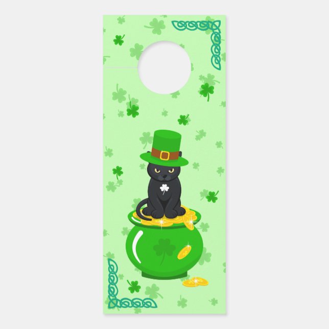 Colgador Para Puertas St. Patrick's Day Shamrock Pot of Gold Black Cat (Anverso)