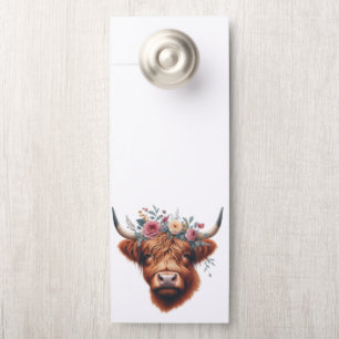 Colgador Para Puertas Vaca de tierras altas, con flores y primavera