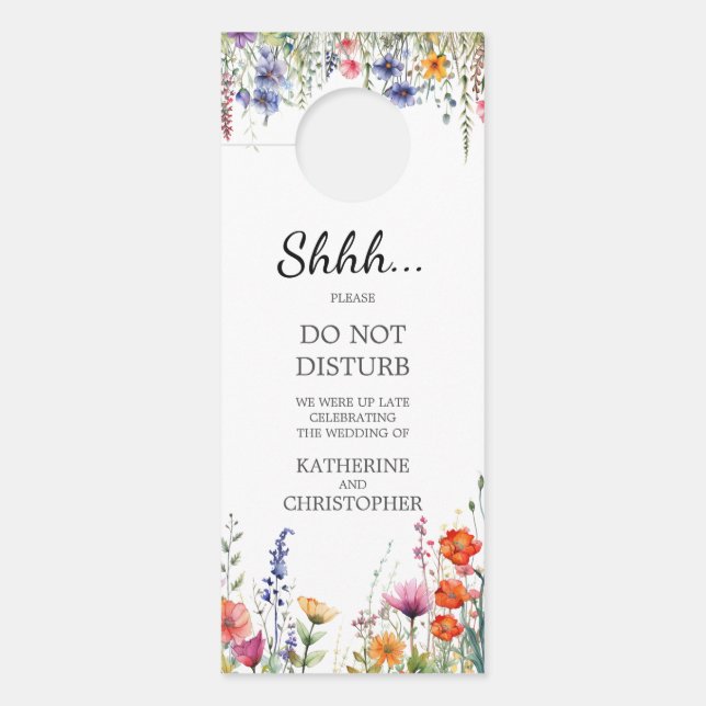 Colgador Para Puertas Vibrant Wildflowers Wedding Shhh Do Not Disturb (Anverso)