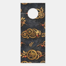 Colgador Para Puertas Vintage Gold Gears & Red Neon Mythic Cyberpunk 