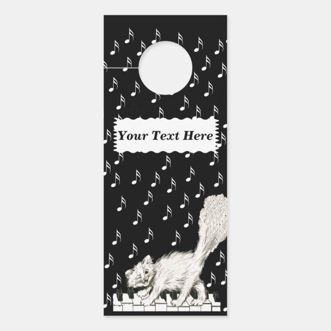 Colgador Para Puertas Winking White Cat Walking on Piano Music Notes (Anverso)
