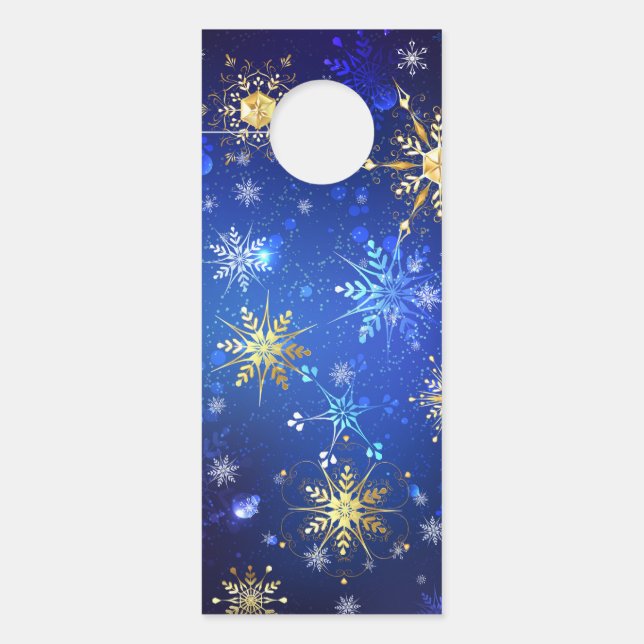 Colgador Para Puertas XMAS Blue Background with Golden Snowflakes (Anverso)