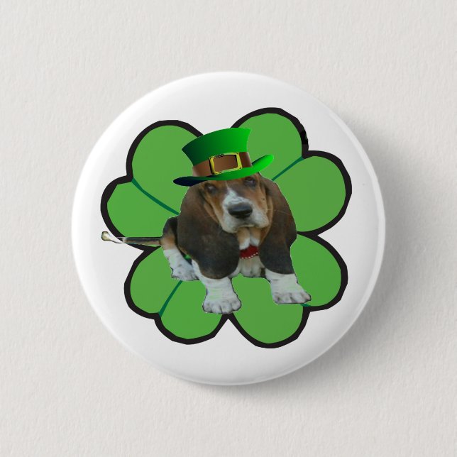 Colgante de basset botón Happy St Patrick's Day Cl (Anverso)