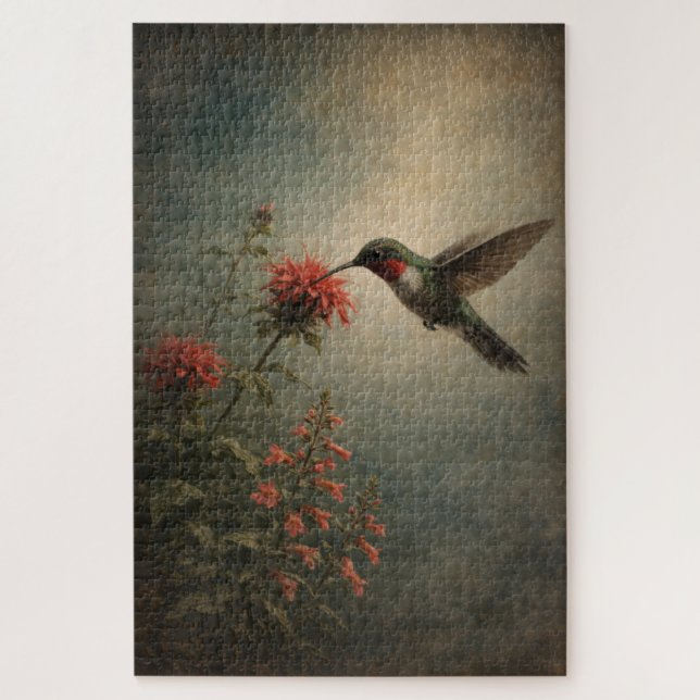 Colibrí Bloom | Arte Floral de Aves | Rompecabezas (Vertical)