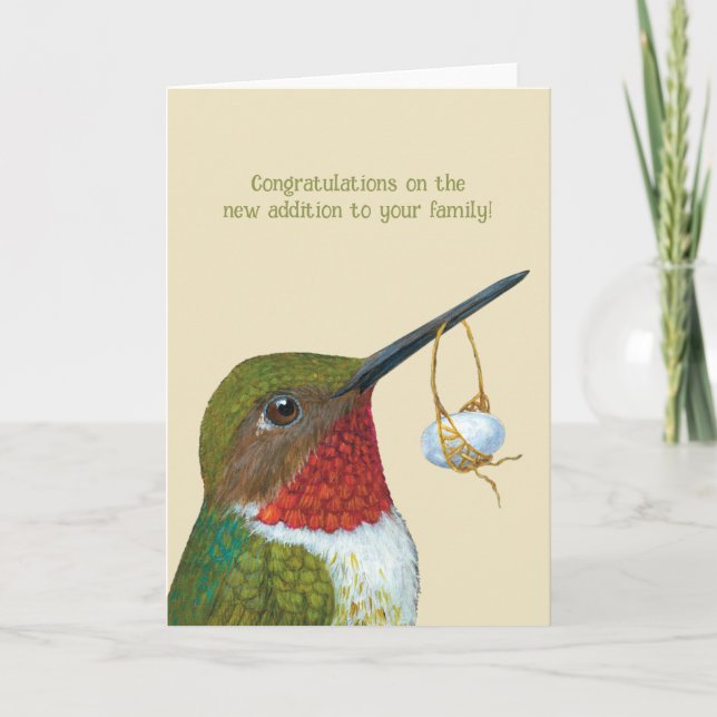 Colibrí con tarjeta de recién nacido de huevo (Anverso)