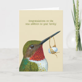 Colibrí con tarjeta de recién nacido de huevo