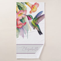 Colibrí en acuarela con flores