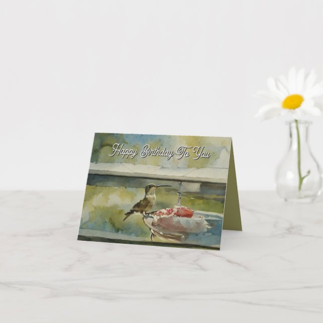 Colibrí en la tarjeta de felicitación doblada de l (Planta pequeña)