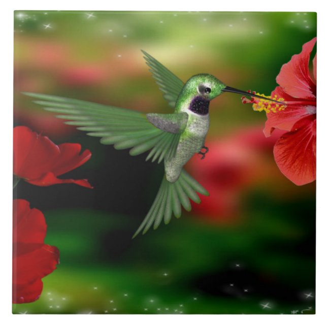 Colibrí en una baldosa cerámica 6x6 (Frente)