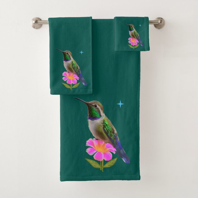 Colibrí moderno y flor sobre azul verde (In situ)