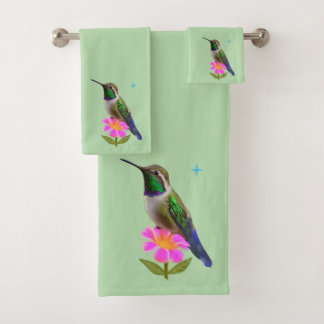 Colibrí moderno y flor sobre verde claro salvia cl