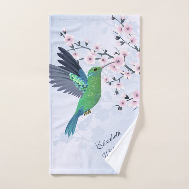 Colibrí verde lindo cerezo Flor de cerezo Añadir n (Toalla de mano)