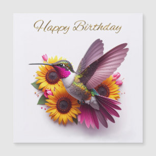 Colibrí volando con flores Feliz Cumpleaños