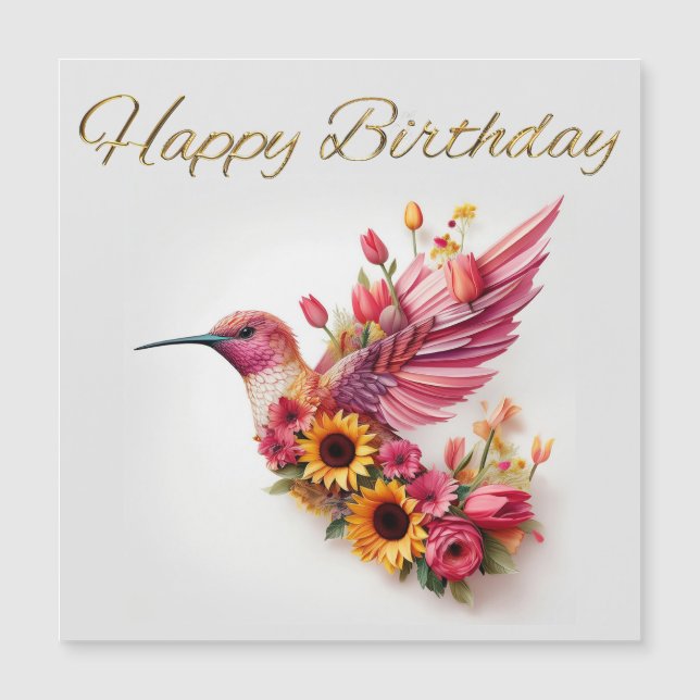 Colibrí volando con flores Feliz Cumpleaños (Anverso)