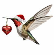 Colibrí y adorno de Navidad de pájaro de corazón r