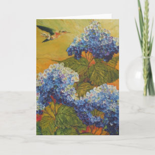 Colibrí y tarjeta de felicitación azul del