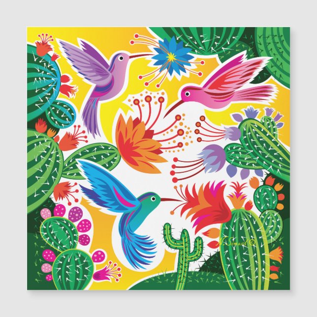 Colibríes y Cactus en Flor (Anverso)