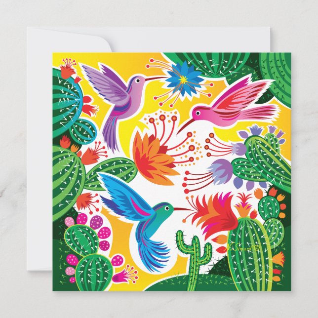 Colibríes y Cactus en Flor (Anverso)