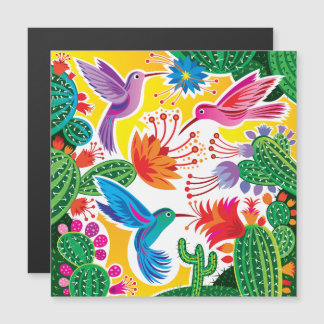 Colibríes y Cactus en Flor Tarjeta Magnética