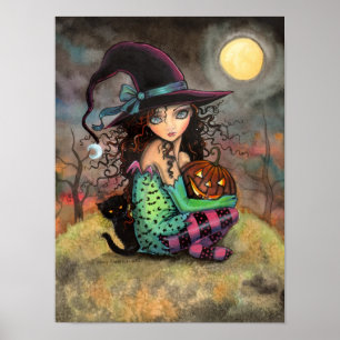 Colina de Halloween Arte de bruja y gato gótico li