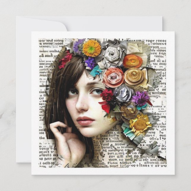 Collage Art | Chica Bonito con flores en el pelo (Anverso)