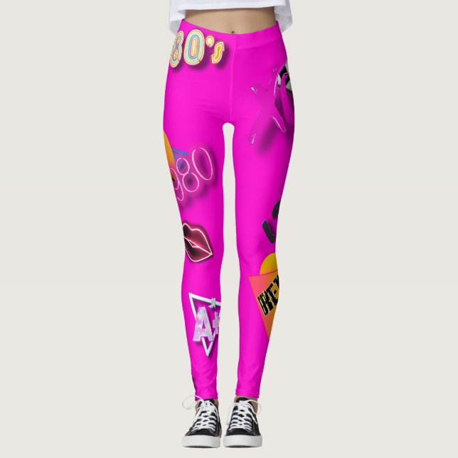 Collage Art Leggings Hot Pink de los años 80 (Anverso)