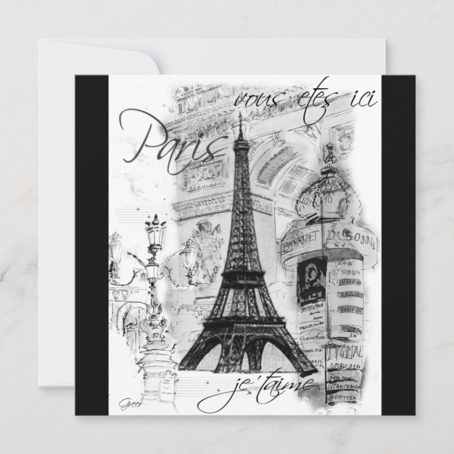 Collage blanco y negro de la Torre Eiffel de París (Anverso)